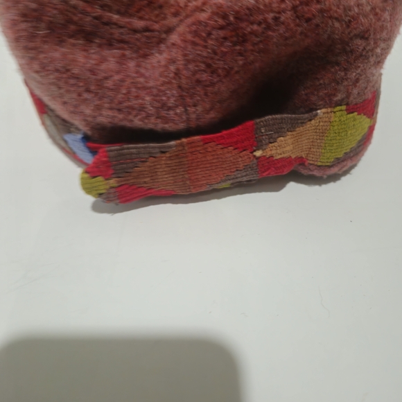 Shred Alert Vintage Red Wool Ethnic Winter Hat Colorful Embroidered Boho 7" Band - Picture 5 of 9